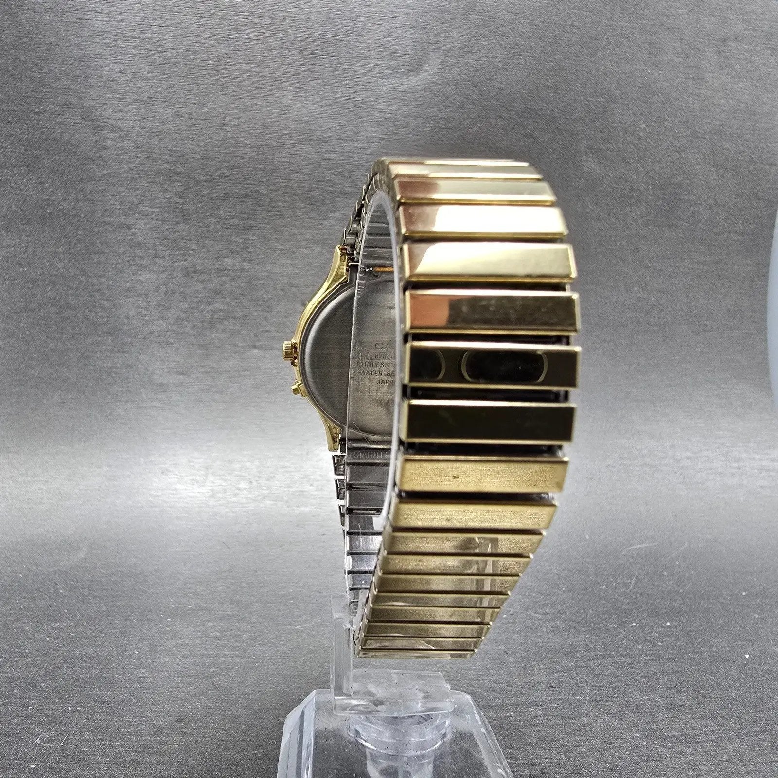 Casio Analog Digital Watch Men 35mm Champagne Dial Gold Tone Alarm Chrono PARTS9