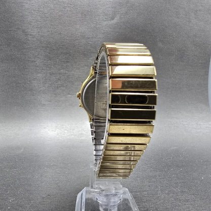 Casio Analog Digital Watch Men 35mm Champagne Dial Gold Tone Alarm Chrono PARTS9