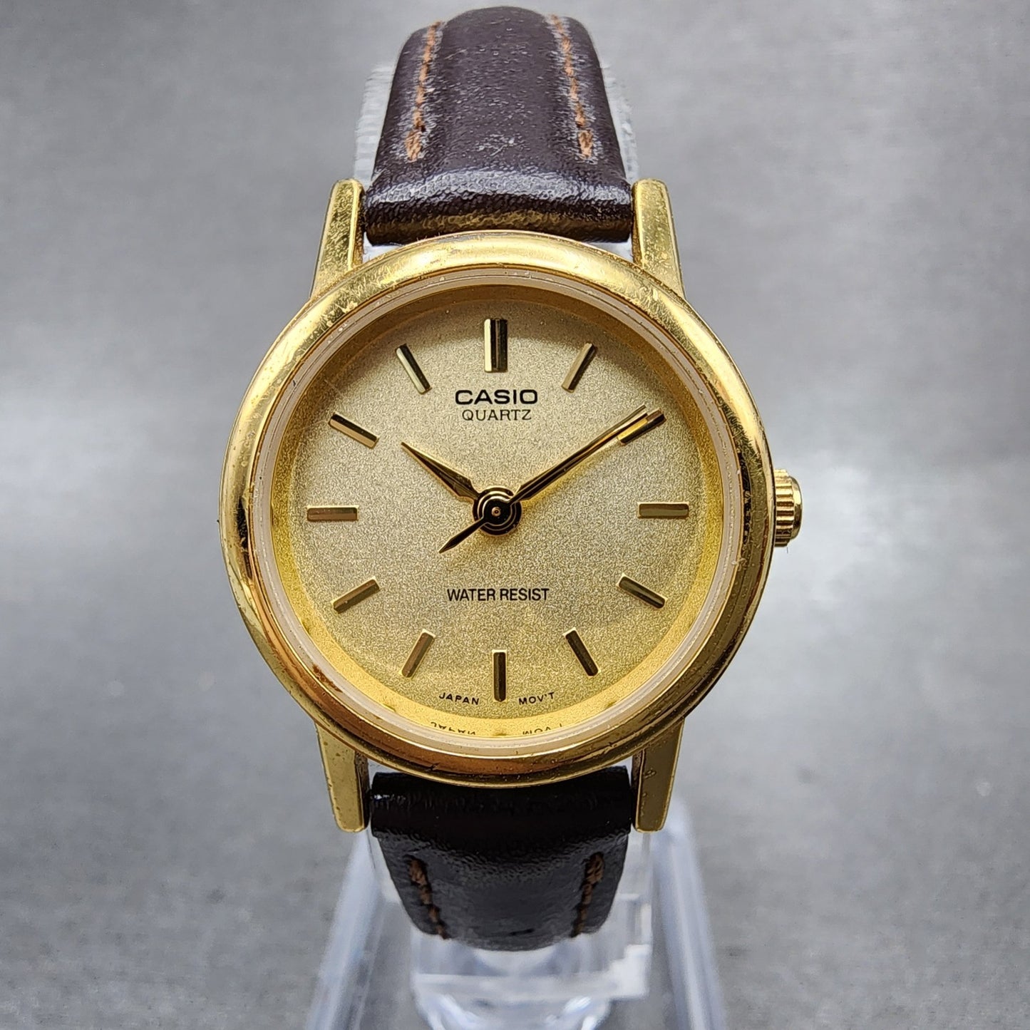 Casio LTP1095 Watch Women 23mm Gold Dial Gold Tone Round Leather New Battery0