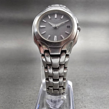 Citizen Eco-Drive Watch Women 25mm Gray Dial Silver Tone Date Round E011 Works5