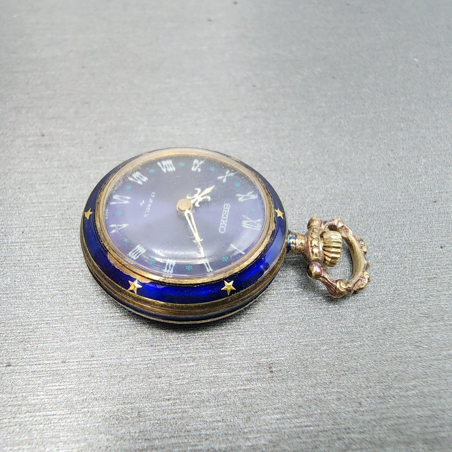 Seiko Pendent Watch Women 23mm Blue Dial Gold & Blue Tone Manual 210380 Runs5