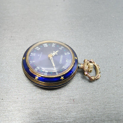 Seiko Pendent Watch Women 23mm Blue Dial Gold & Blue Tone Manual 210380 Runs5