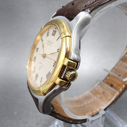 Orient Watch Men 33mm White Dial Two Tone Date Round Roman Numerals New Battery2