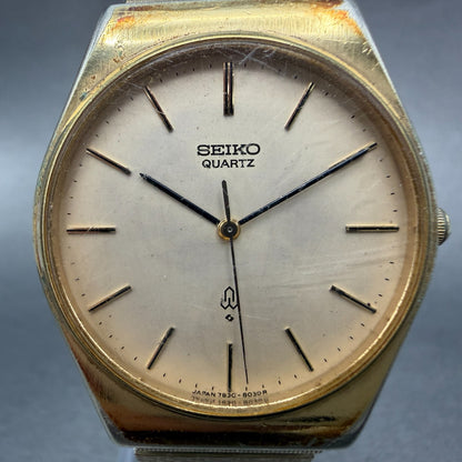 Seiko Watch Men 32mm Champagne Dial Gold Tone Round 7830-8020 New Battery VTG1