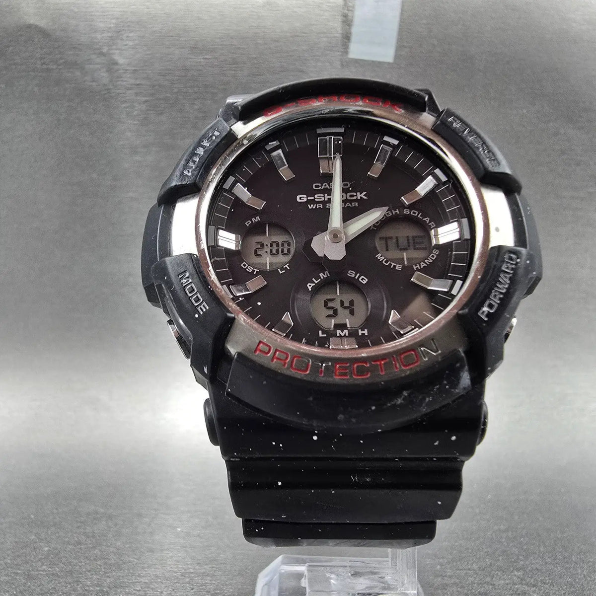 Casio G-Shock GAS-100 Watch Men 48mm Black Silver Analog Digital Solar Alarm6