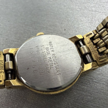 Seiko Watch Women 20mm Champagne Dial Gold Tone Round V400-0368 New Battery9