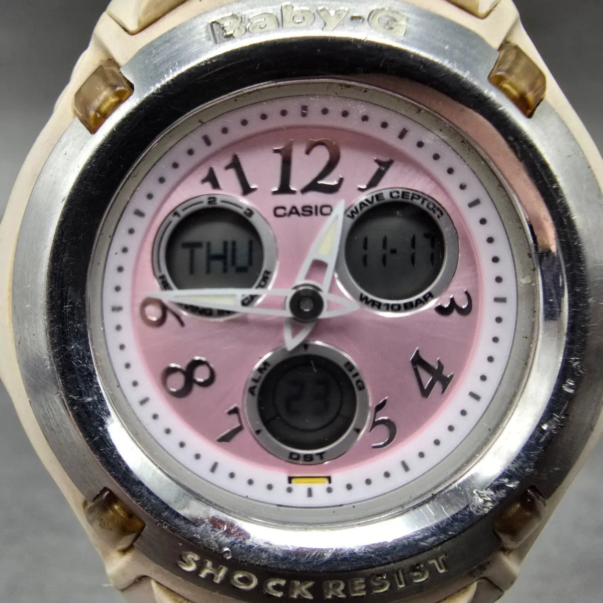 Casio Baby-G Watch Women 41mm Pink Dial Cream Case Analog Digital BG-1501 Newbat1
