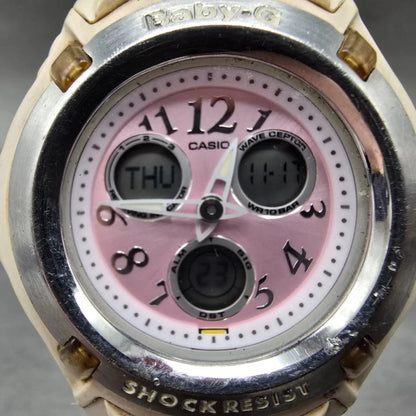 Casio Baby-G Watch Women 41mm Pink Dial Cream Case Analog Digital BG-1501 Newbat1