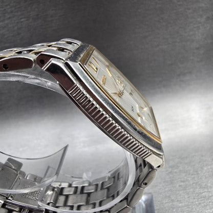 Seiko Watch Men 30mm Silver Dial Two Tone Date Rectangle 7N32-0CS0 New Battery3