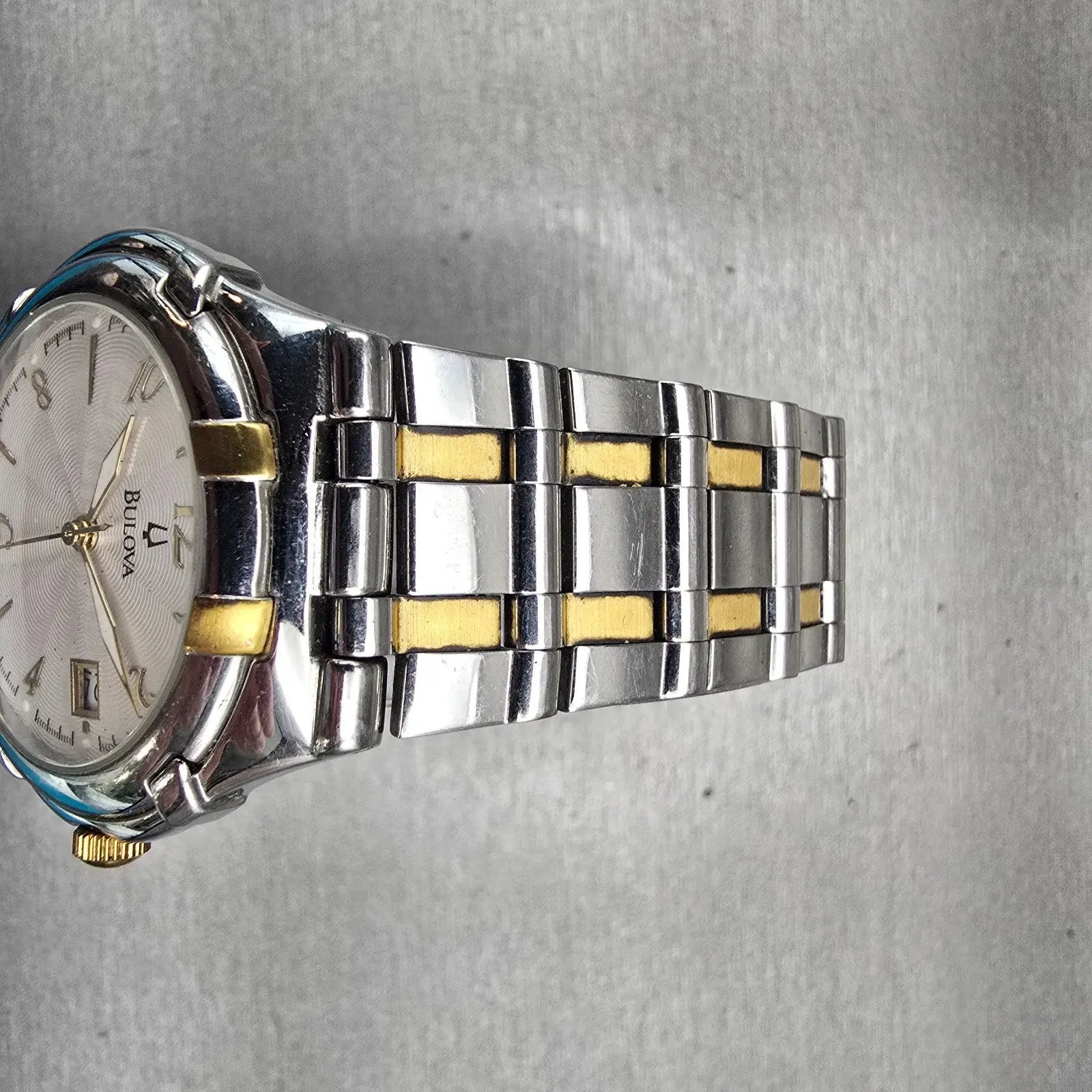 Bulova Watch Men 38mm White Dial Two Tone Date Round 98H02 New Battery4