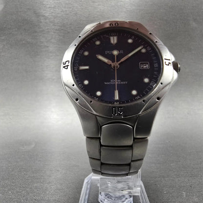 Pulsar Dive Watch Men 36mm Blue Dial Silver Tone Date Round V732-X206 PARTS7