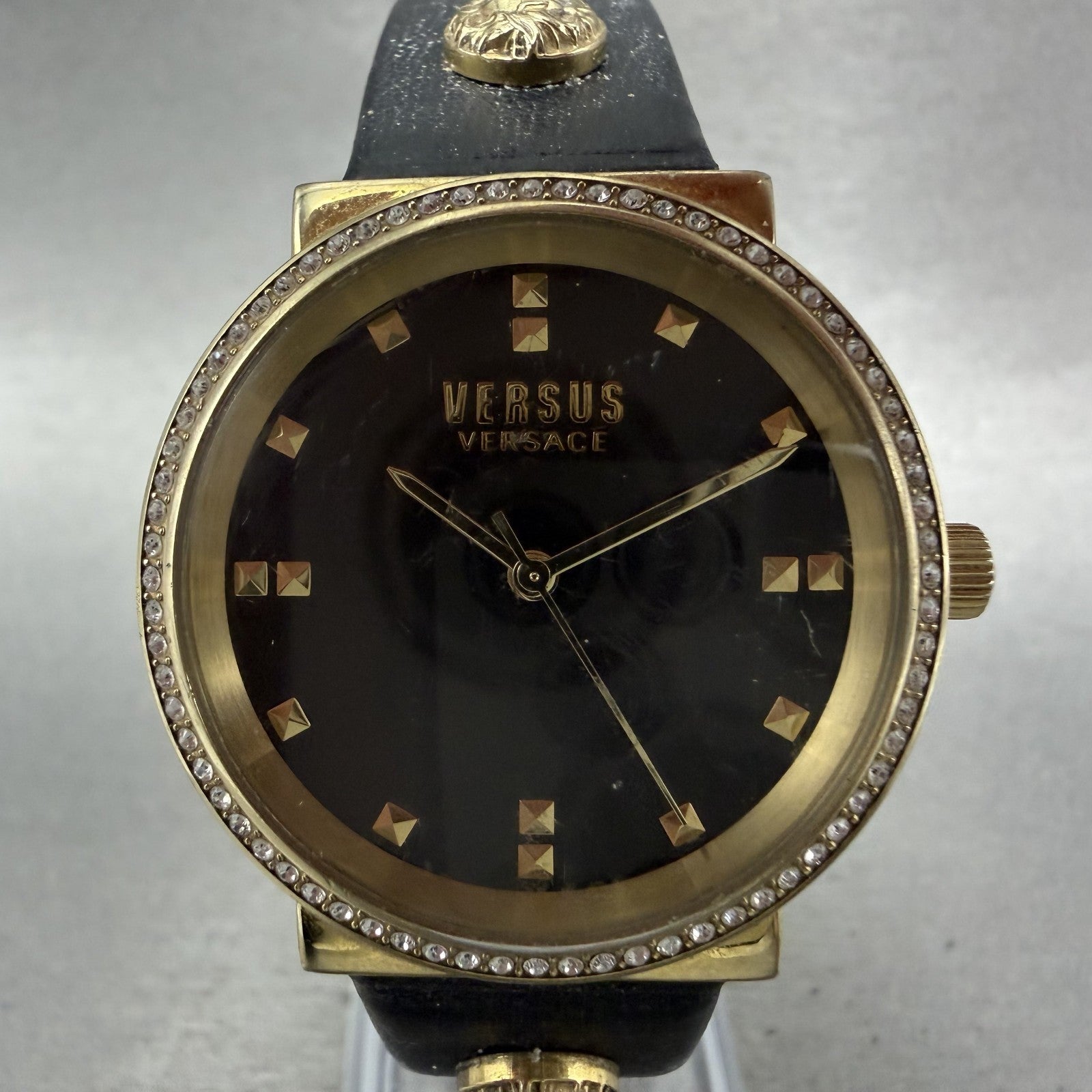 Versus Versace Watch Women 35mm Black Dial Gold Tone Round New Battery1