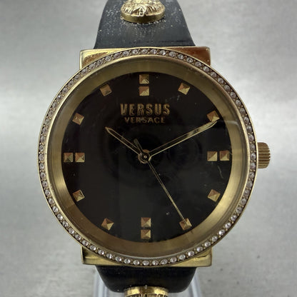 Versus Versace Watch Women 35mm Black Dial Gold Tone Round New Battery1