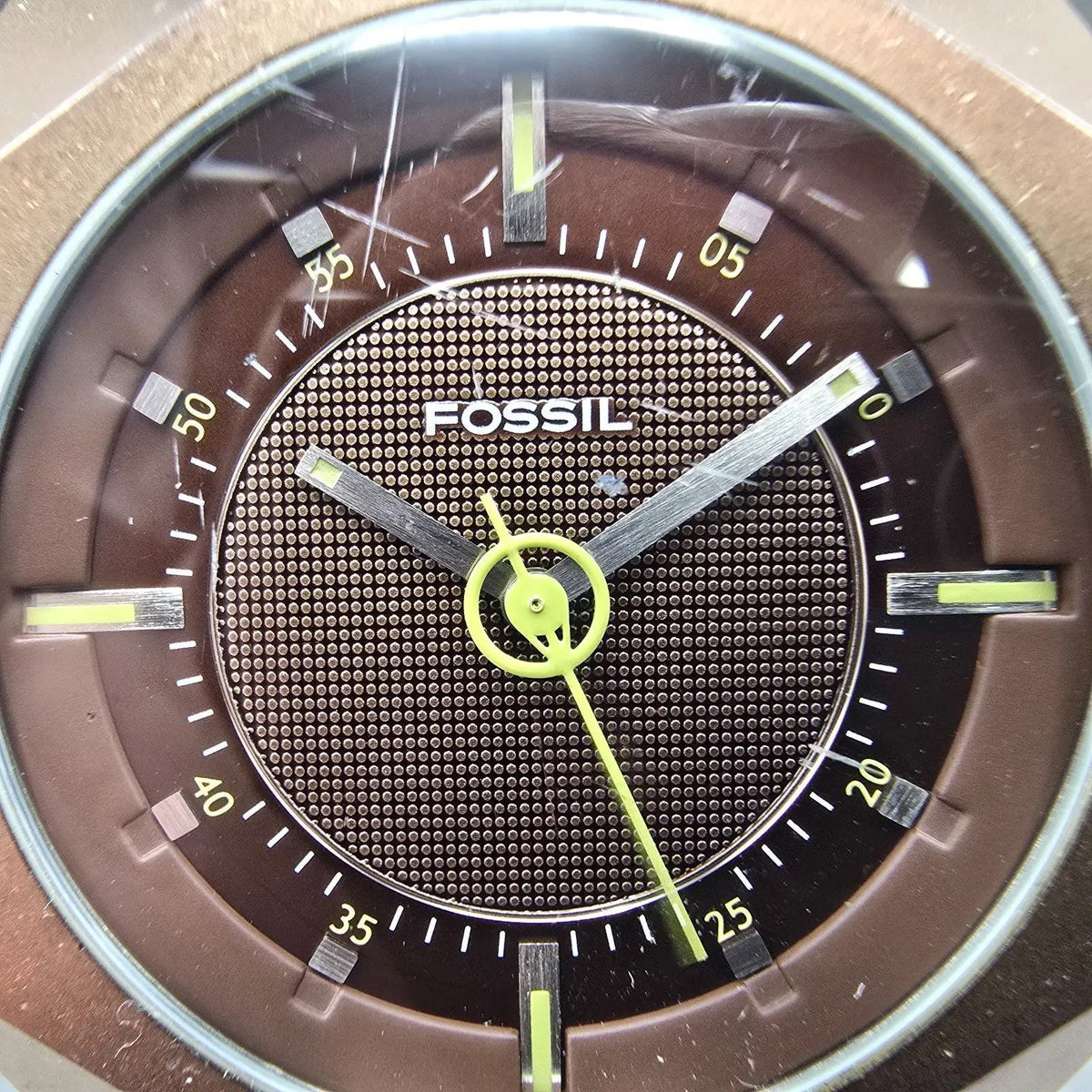 Fossil Watch Men 38mm Brown Dial Brown Case Octagon Alien JR-9282 New Battery1
