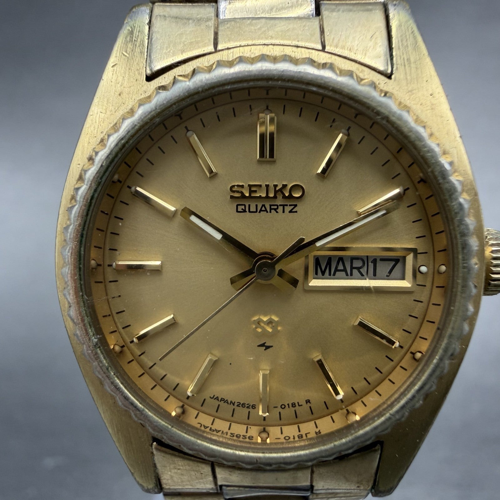 Seiko SQ Watch Women 25mm Champagne Dial Gold Tone Daydate 2626-0159 New Battery1