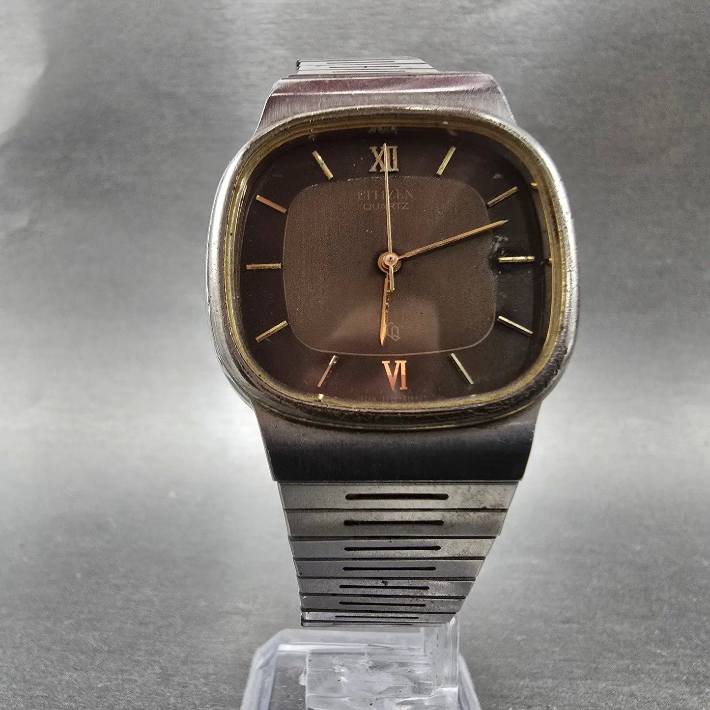 Citizen CQ Watch Men 33mm Brown Dial Two Tone Rectangle 1230-214528 Runs PARTS6