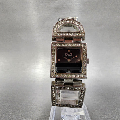 Dolce & Gabbana Tank Watch Women 21mm Black Dial Steel Crystal Accent New Batt5