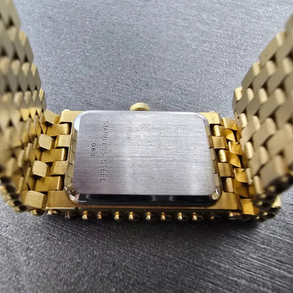 Longines QWR Tank Watch Women 15mm White Dial Gold Rectangle New Battery VTG8