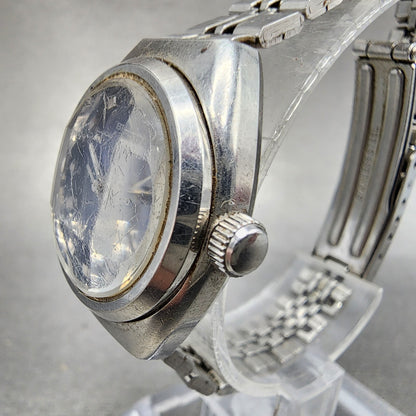 Seiko Automatic Watch Women 25mm Blue Dial Silver Tone Date 2205-0520 Runs