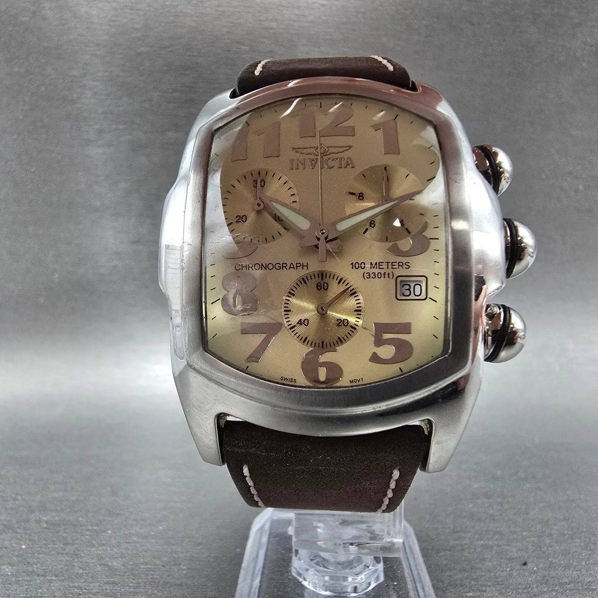 Invicta Lupah Chronograph Watch Men 40mm Cream Dial Steel Date 9819 New Battery5