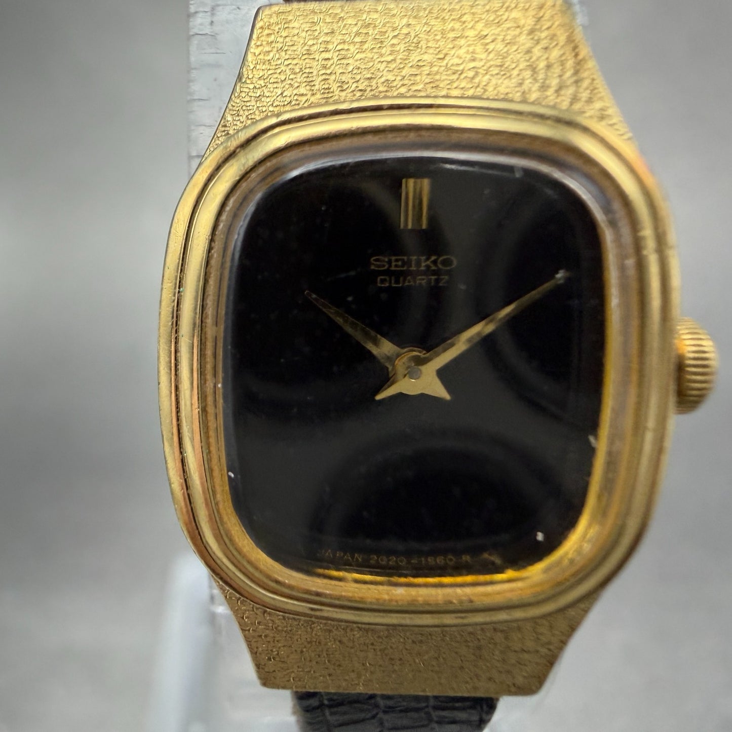 Seiko Watch Women 16mm Black Dial Gold Tone Square 2C20-5770 New Battery VTG1