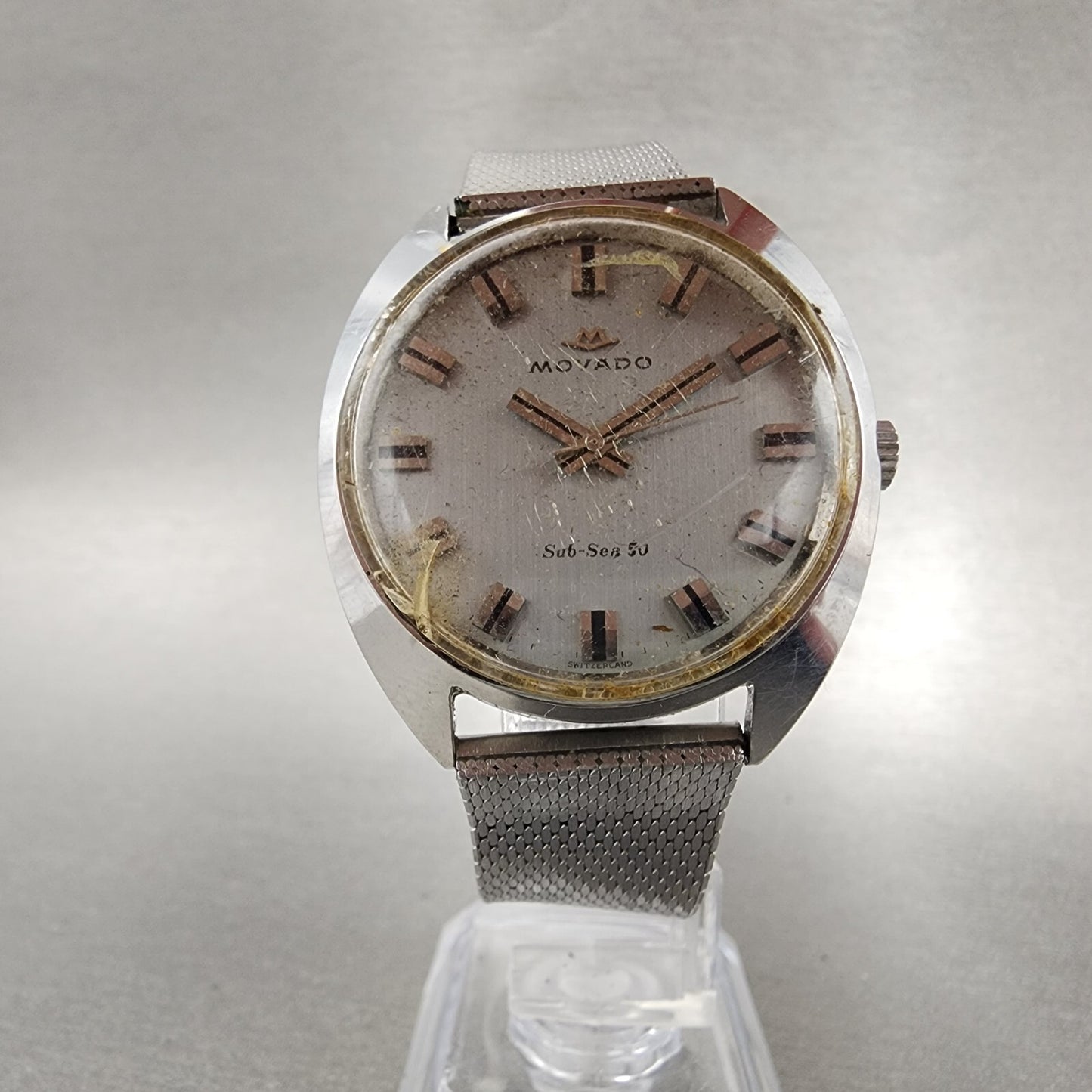Movado Sub Sea 50 35mm Gray Dial Silver Tone Manual Wind PARTS6