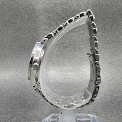 Seiko Solar Watch Women 27mm MOP Dial Steel Date Round Crystal Bezel Runs6