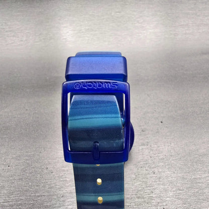 Swatch LINAJOLA Watch Men 34mm Blue Dial Blue Tone Round GN237 New Battery D7