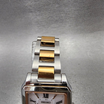 Seiko Lukia Tank Watch Women 26mm White Dial Two Tone Date Atomic Solar Runs4