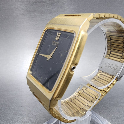 Seiko Tank Watch Men 26mm Black Dial Gold Tone Rectangle 5Y30-5B59 READ!!!! Runs