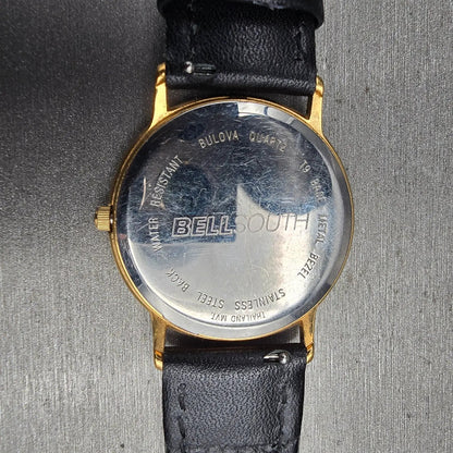 Bulova Watch Men 32mm Champagne Dial Gold Tone Round Leather  New Battery10