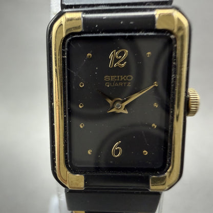 Seiko Tank Watch Women 14mm Black Dial Black & Gold Tone 2E20-5590 New Battery1