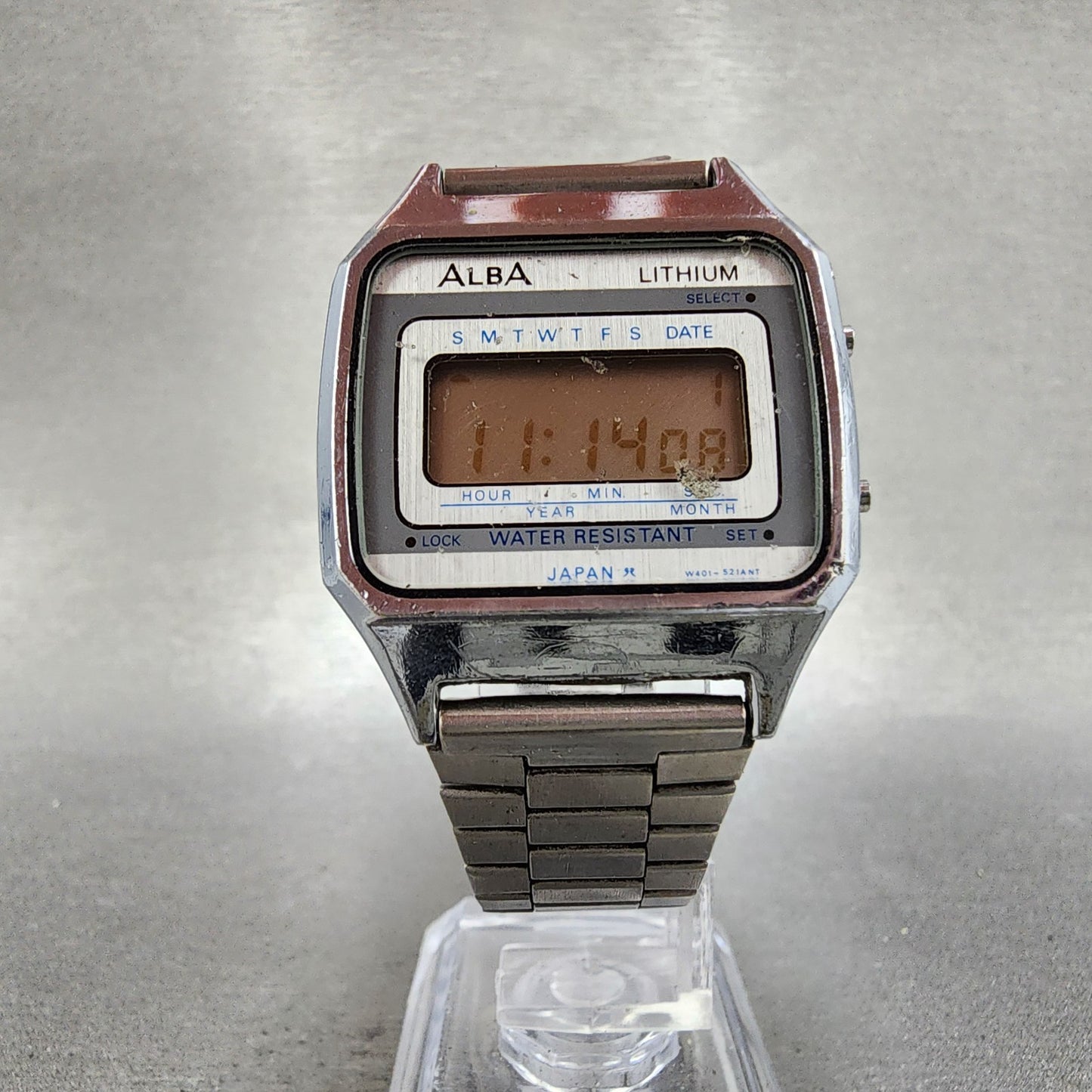 Seiko ALBA Digital Watch Men 33mm LCD Silver Tone Date Month W4015050 New Batt6