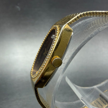 Seiko Tank Watch 13mm Women Brown Dial Gold Tone Rectangle 1320-5279 New Battery2