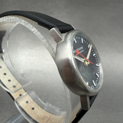 Mondaine Watch Women 26mm Black Dial Silver Tone Round Leather New Battery3