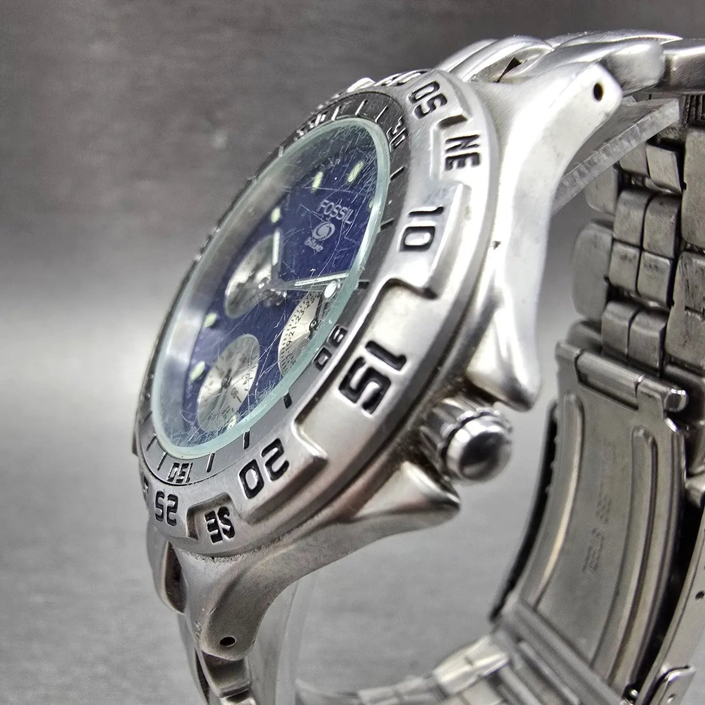 Fossil Blue Watch Women 36mm Blue Dial Silver Tone Daydate BQ-8793 New Battery2