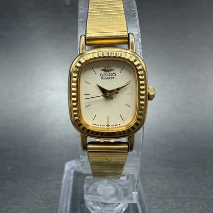 Seiko Watch Women 17mm Champagne Dial Gold Tone Rectangle 2Y01-5A60 New Battery0