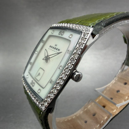 Skagen Tank Watch Women 27mm MOP Dial Steel Rectangle N384SSLG New Battery2