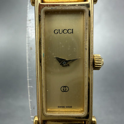 Gucci 1500L Tank Watch Women 12mm Gold Dial Gold Rectangle Bangle New Battery1