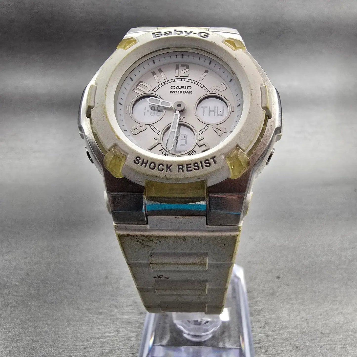 Casio Baby-G BGA-110 Watch Women 40mm White Dial Silver Chrono Alarm New Batt PF5