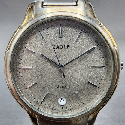 Seiko ALBA Carib Watch Men 35mm Gray Dial Silver Tone Round V742-8030 New Batt