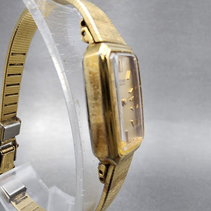 Seiko Tank Watch Women 14mm Champagne Dial Gold Tone 13205770 New Battery3