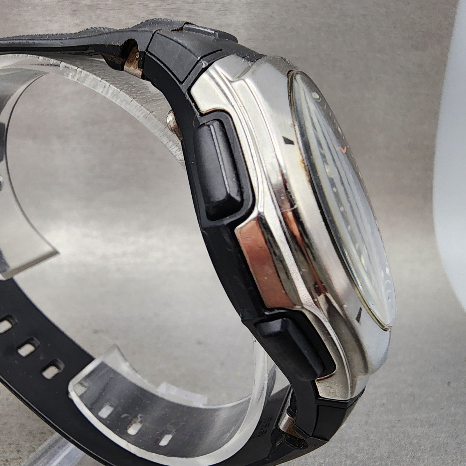 Casio Wave Ceptor Watch Men 42mm Black Dial Silver Tone Analog Digital Solar AB13