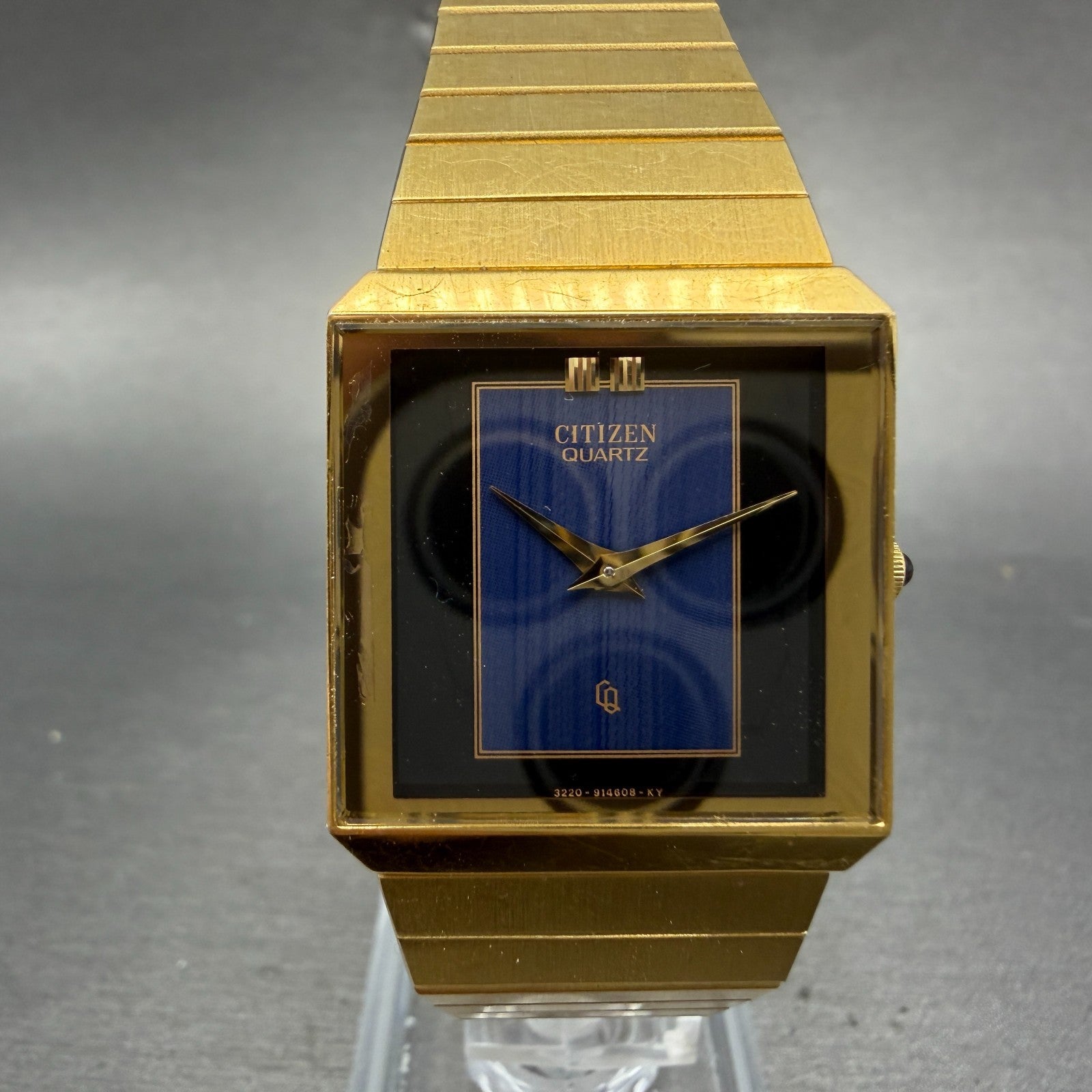 Citizen CQ Tank Watch Unisex 25mm Blue Dial Gold Tone Rectangle New Battery0