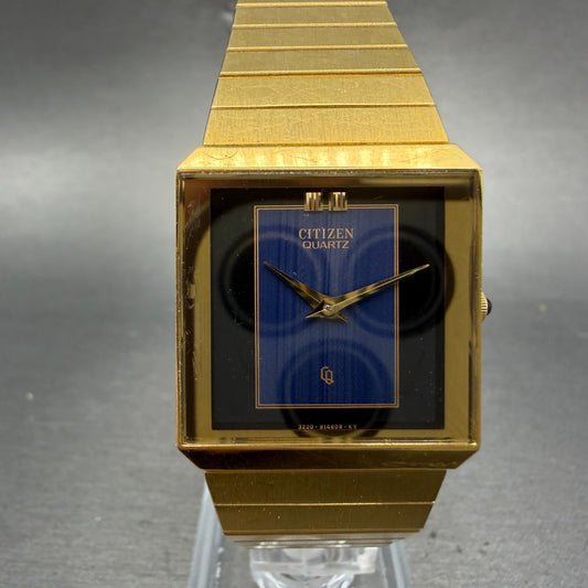 Citizen CQ Tank Watch Unisex 25mm Blue Dial Gold Tone Rectangle New Battery0