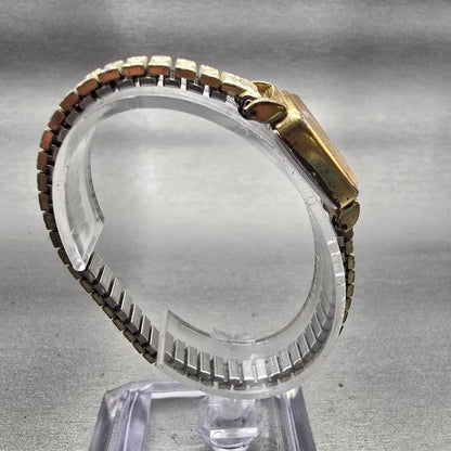 Seiko Watch Women 16mm Gold Dial Gold Tone Rectangle 5420-5301 New Battery VTG8