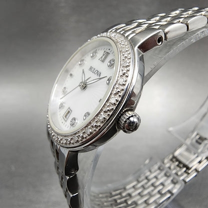 Bulova Watch Women 26mm White Dial Silver Tone Round Date 96r203 New Battery