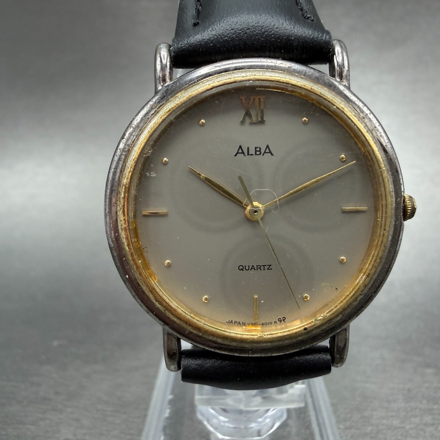 Seiko Alba  Watch Men 31mm Gray Dial Two Tone Round V321-6010 New Battery VTG0