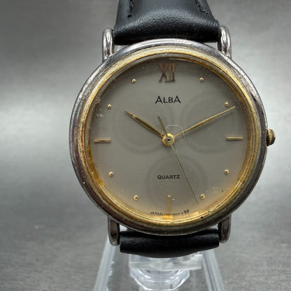 Seiko Alba  Watch Men 31mm Gray Dial Two Tone Round V321-6010 New Battery VTG0