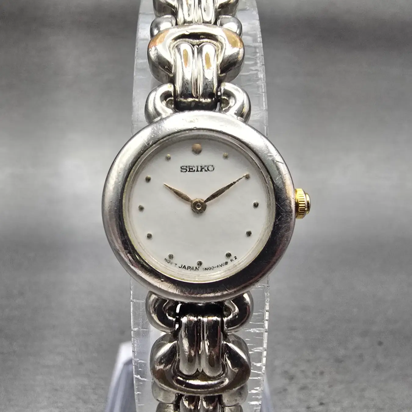 Seiko Watch Women 19mm White Dial Silver Two Round 1N00-1A39 New Battery VTG0